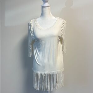 POL Cream Fringe Women's Top S